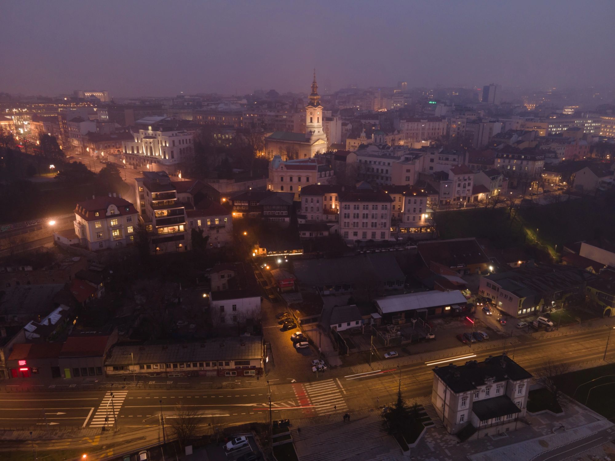 Belgrade at night with city lights