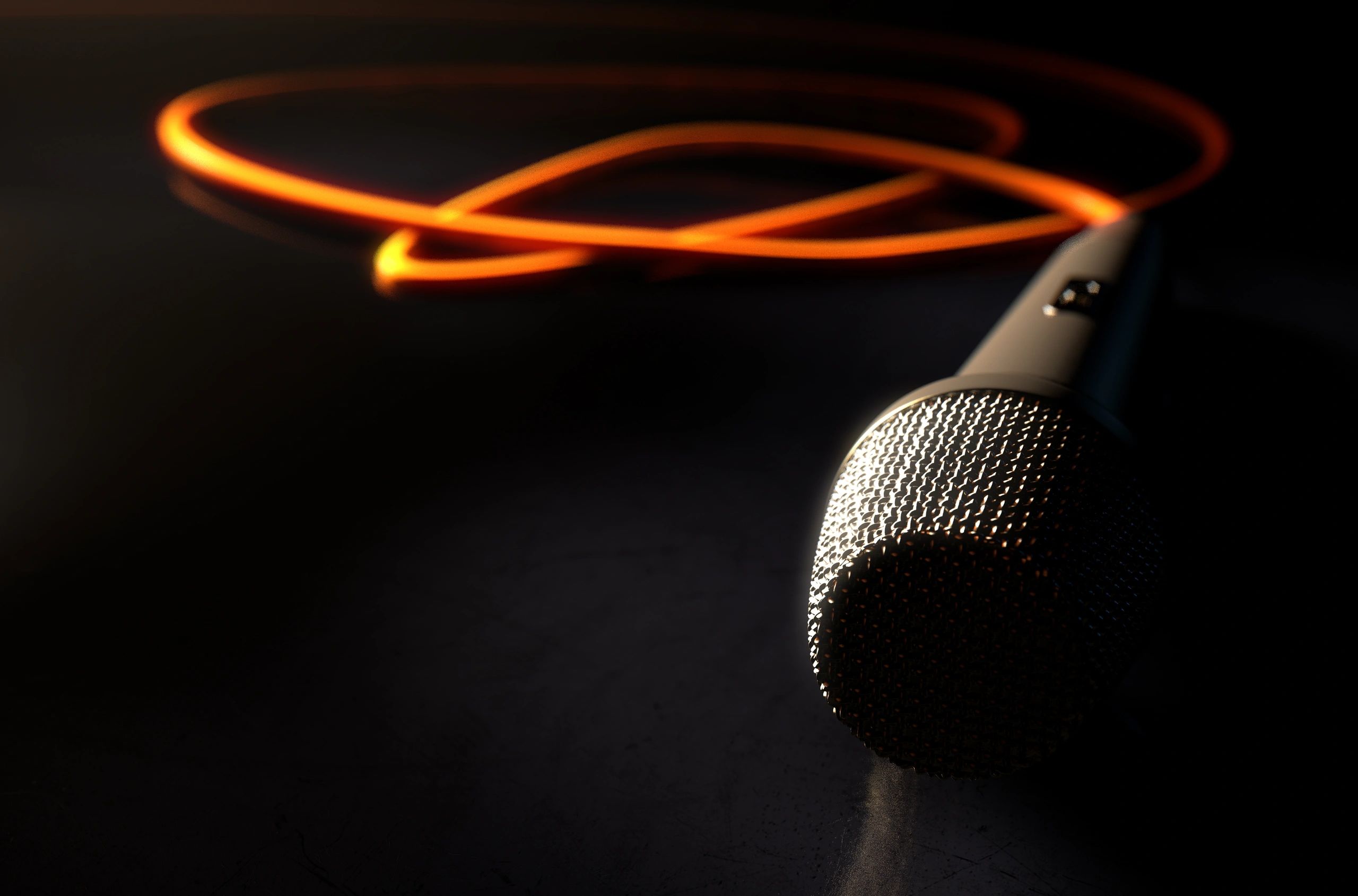 Microphone on a dark stage floor